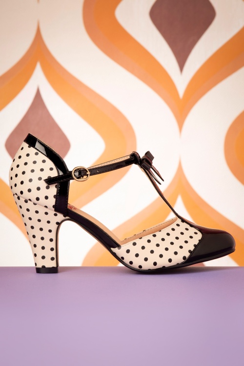 Banned Retro - Kelly Lee t-strap pumps in zwart en blush