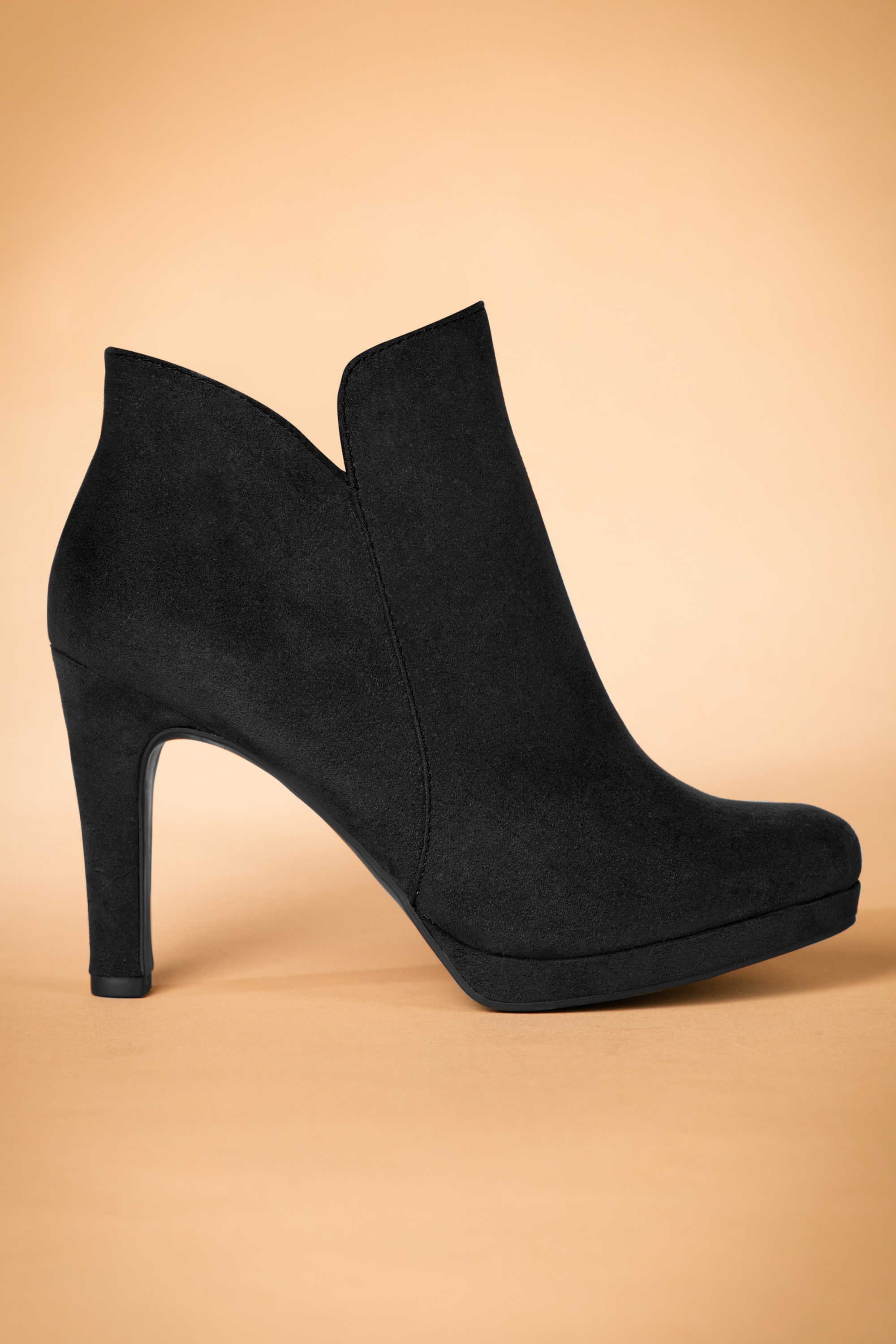 50s Classy Suedine Ankle Booties in Black