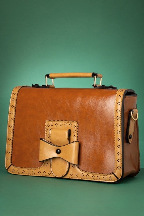 Banned Retro - Scandal Office handtas in camel en cognac 3