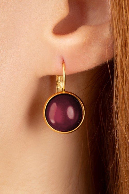 Urban Hippies - Goldplated Dot oorbellen in aubergine