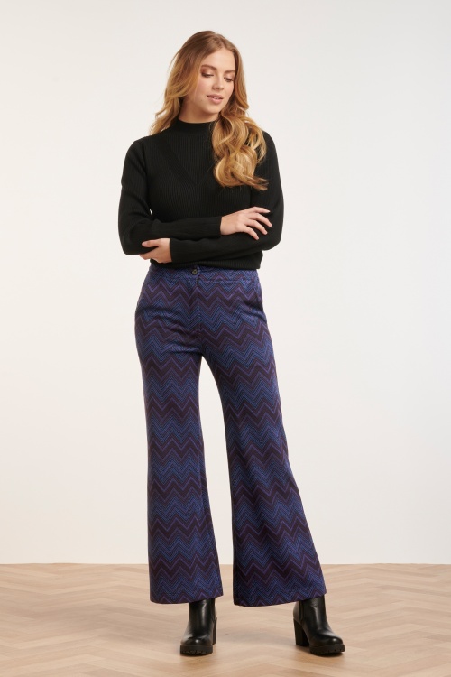 Smashed Lemon - Stella zig zag pantalon in blauw