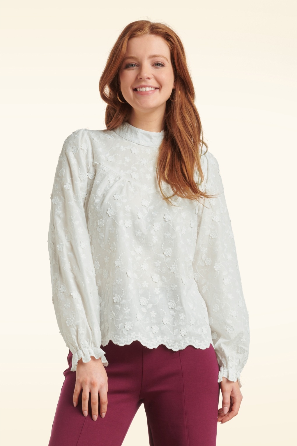 Flower tulle blouse 【White】 Smashed Lemon Julie Lace Blouse in White | Topvintage