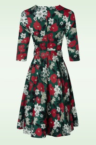 Timeless - Angela floral swing jurk in donkergroen 3