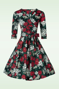 Timeless - Angela floral swing jurk in donkergroen 2