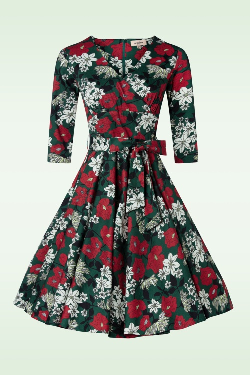 Timeless - Angela floral swing jurk in donkergroen 2