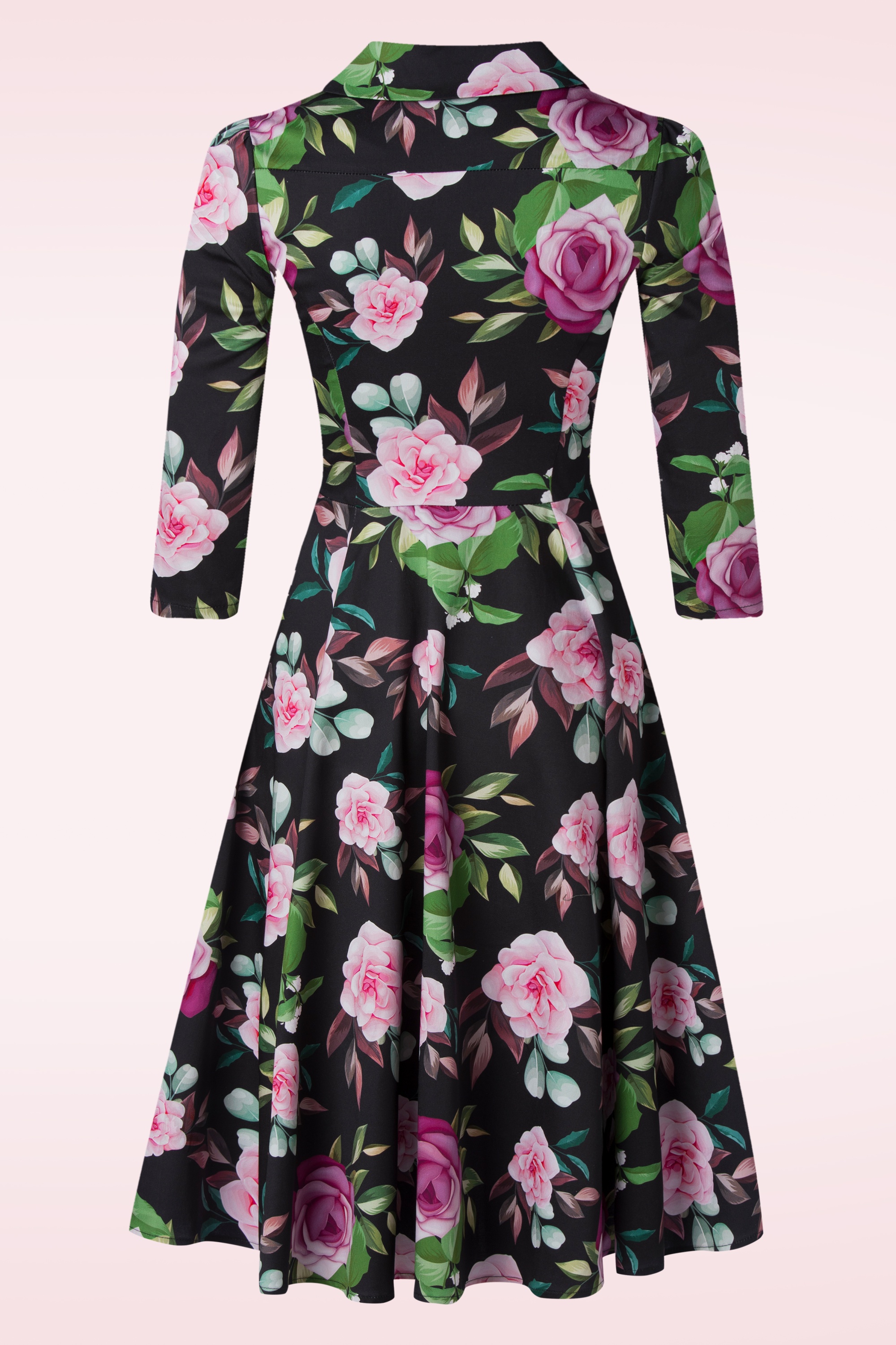 Hearts & Roses - Helen Floral swing jurk in zwart en multi 4