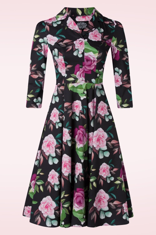 Hearts & Roses - Helen Floral swing jurk in zwart en multi 2