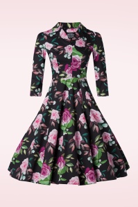 Hearts & Roses - Helen Floral swing jurk in zwart en multi 5