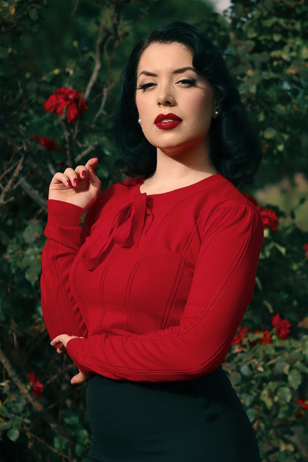 Hearts & Roses Shelly Knitted Jumper in Red | Topvintage