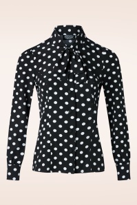 Hearts & Roses - Agatha polka dot blouse in zwart en wit