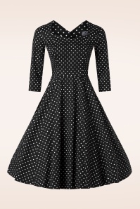 Hearts & Roses - Paula polka dot swing jurk in zwart en wit 4