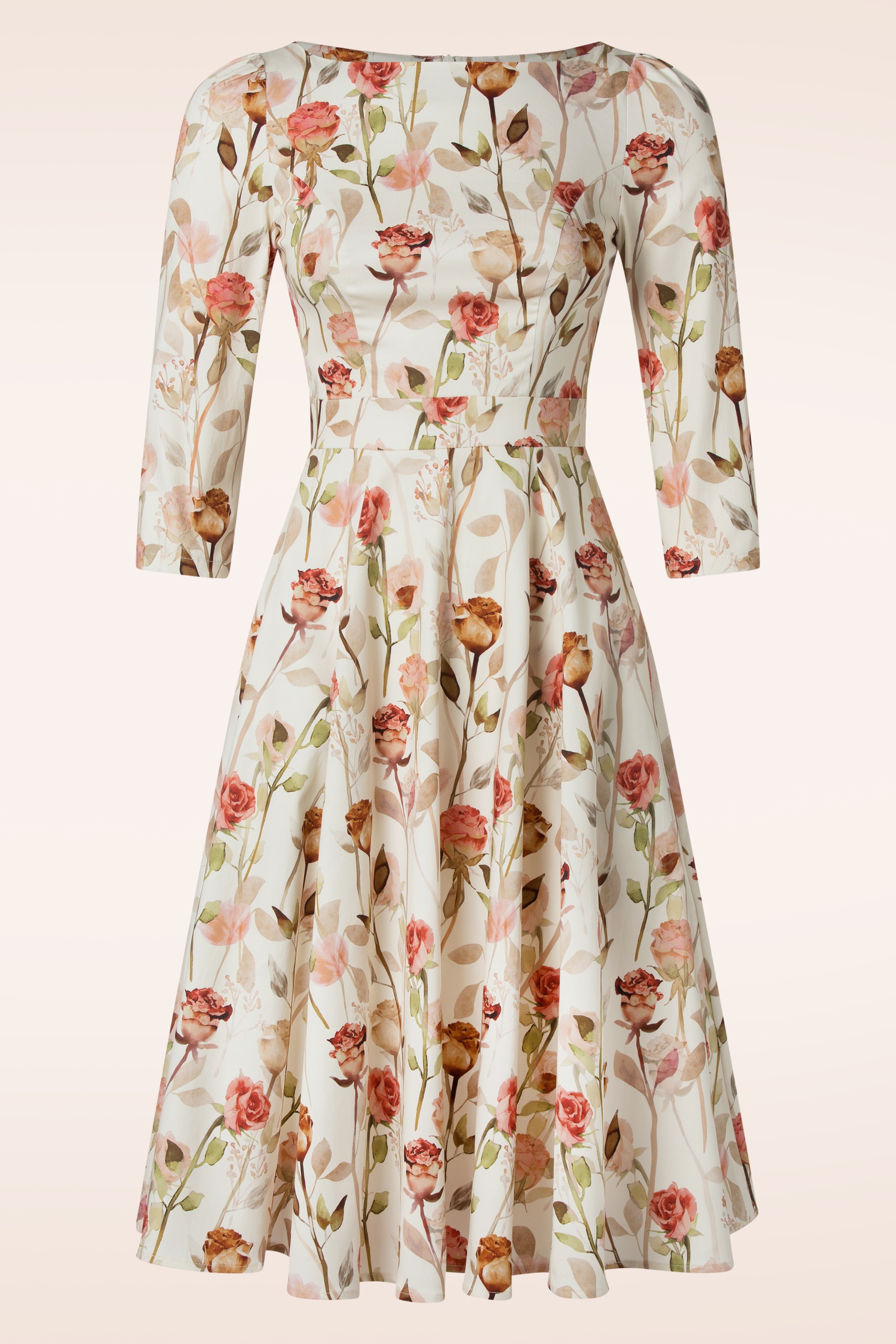 Hearts & Roses - Janne Floral swing jurk in crème  2