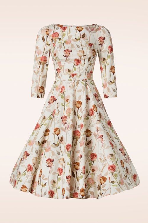 Hearts & Roses - Janne Floral swing jurk in crème  4