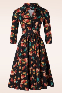 Hearts & Roses - Aurora Floral swing jurk in zwart en orange