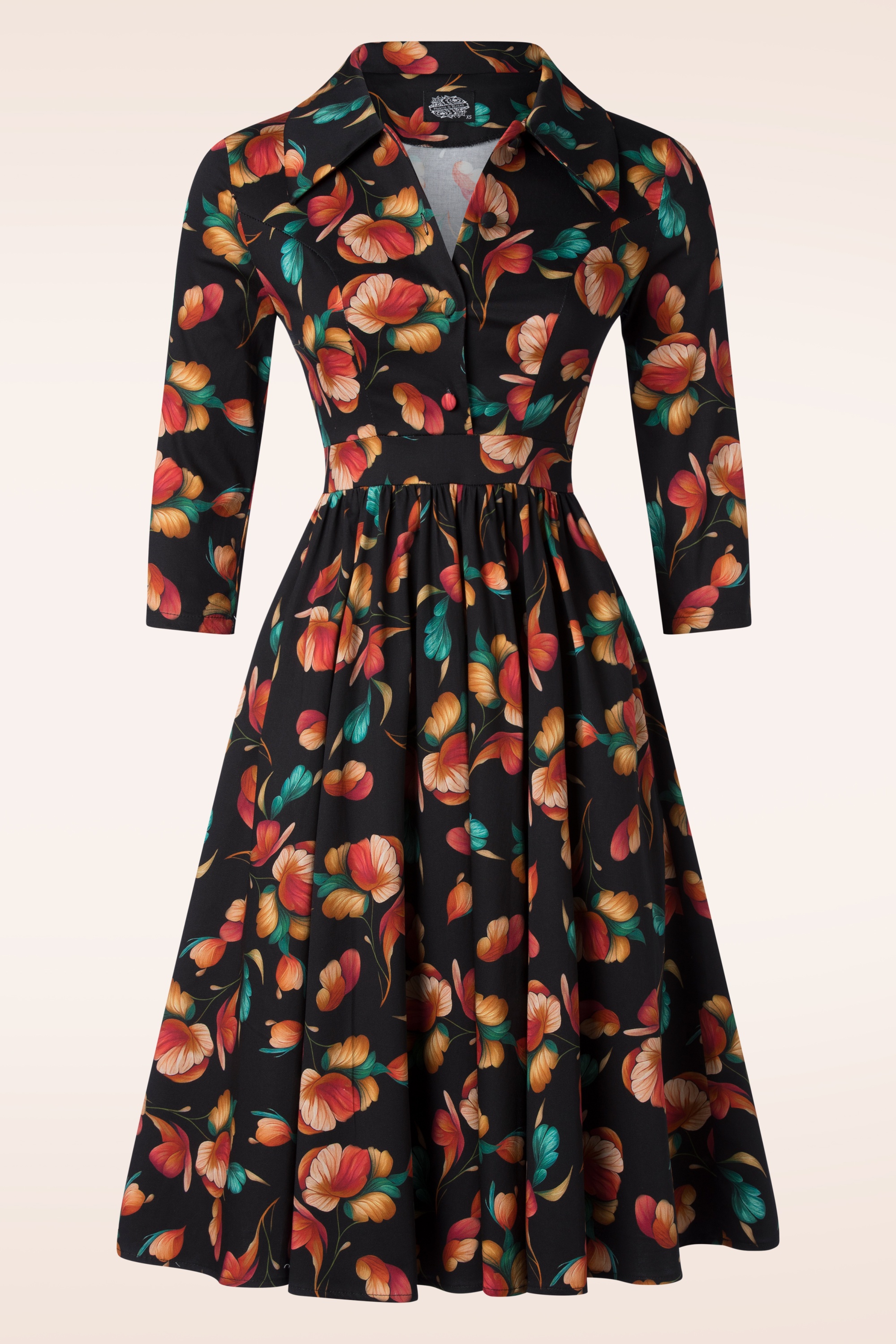 Hearts & Roses - Aurora Floral swing jurk in zwart en orange