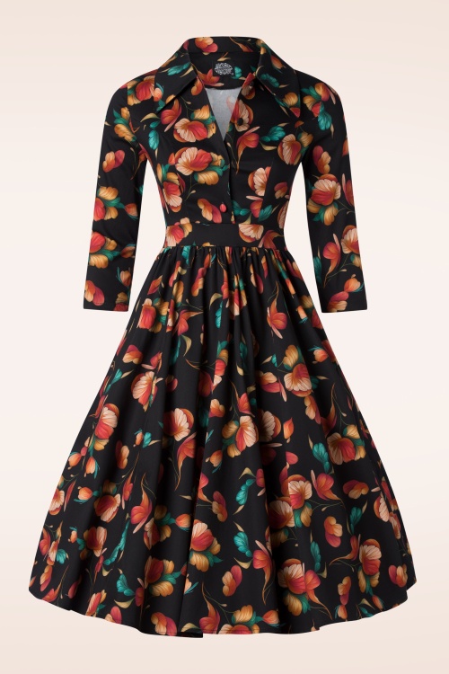 Hearts & Roses - Aurora Floral swing jurk in zwart en orange 3