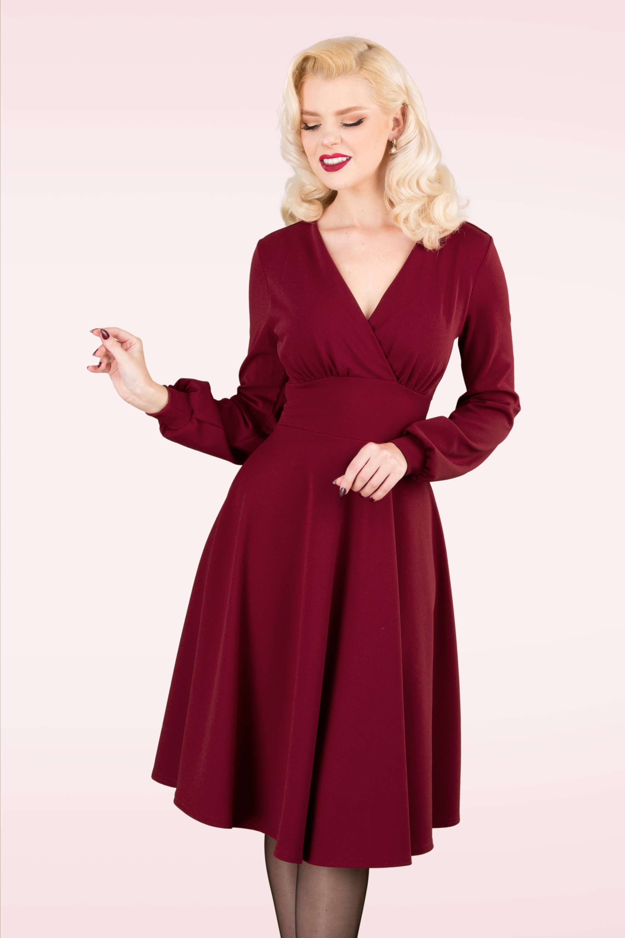 Vintage Chic for Topvintage 50s Helaine Swing Dress in Wine Red Shop at Topvintage