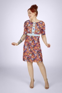 Vintage Chic for Topvintage - Sarah Flower jurk in paars en oranje