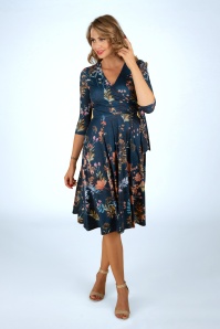 Vintage Chic for Topvintage - Topvintage exclusive ~ Colette floral swing jurk in petrol