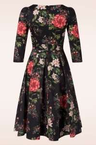 Hearts & Roses - Isabella Floral swing jurk in zwart en multi 5