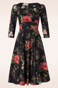 Hearts & Roses - Isabella Floral swing jurk in zwart en multi 2