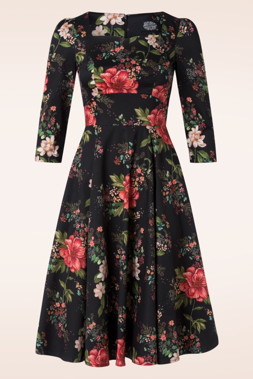 Hearts & Roses - Isabella Floral swing jurk in zwart en multi 2