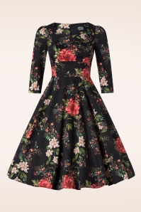 Hearts & Roses - Isabella Floral swing jurk in zwart en multi 4