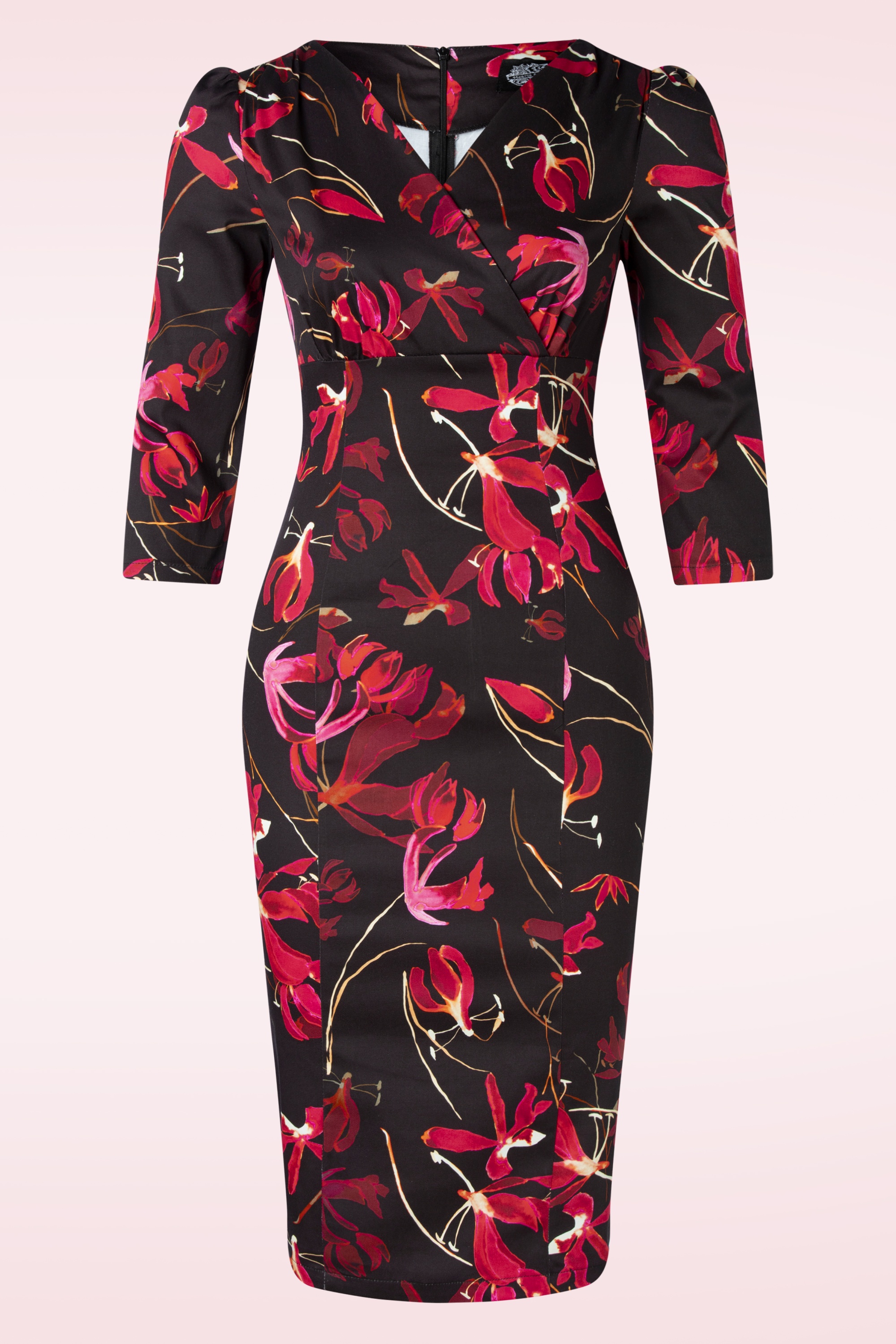 Hearts & Roses - Lyla Floral pencil jurk in zwart en rood