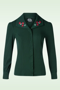 Hearts & Roses - Jazzlyn geborduurde blouse in smaragdgroen 2