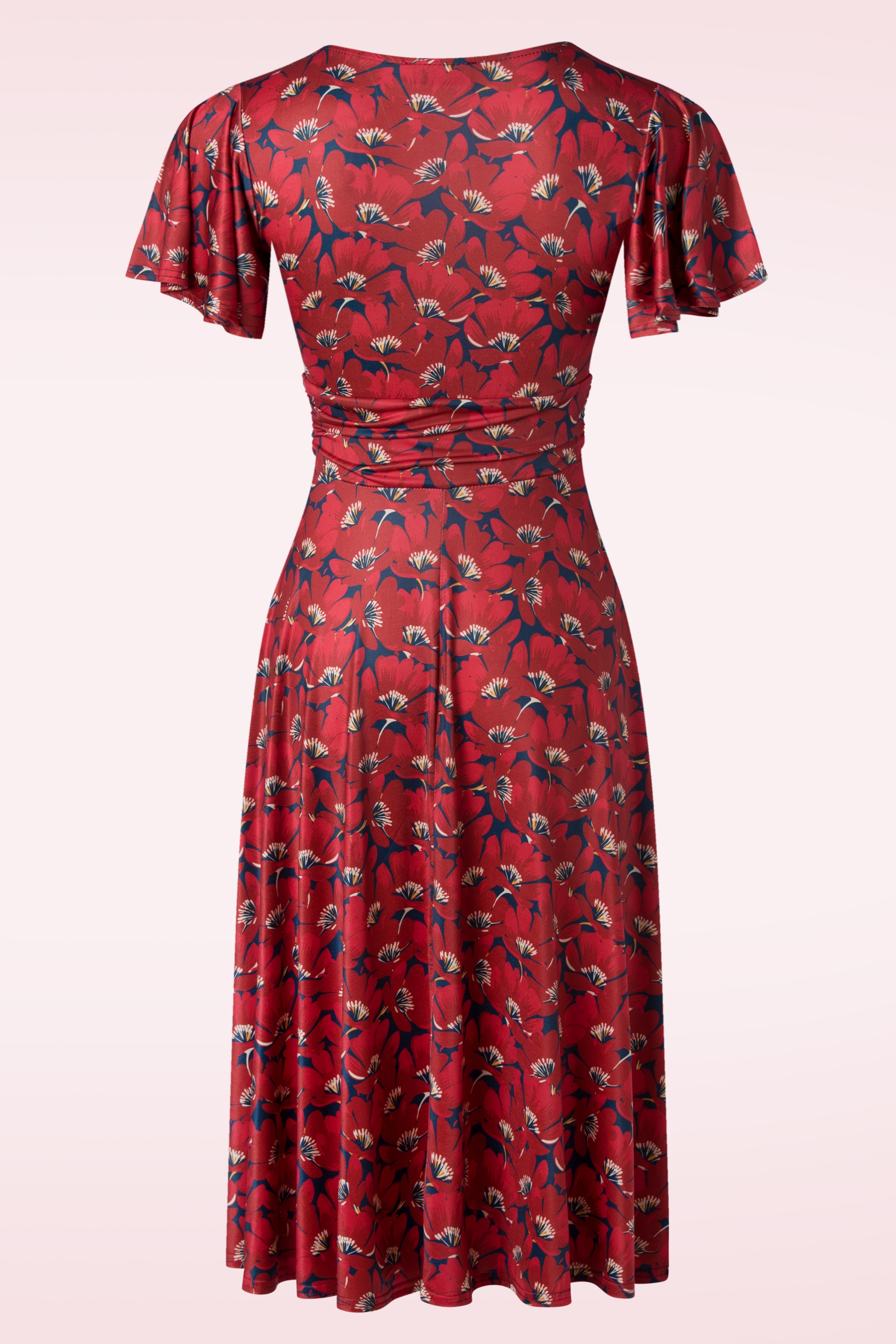 Vintage Chic for Topvintage - Irene Floral cross over swing jurk in rood 3