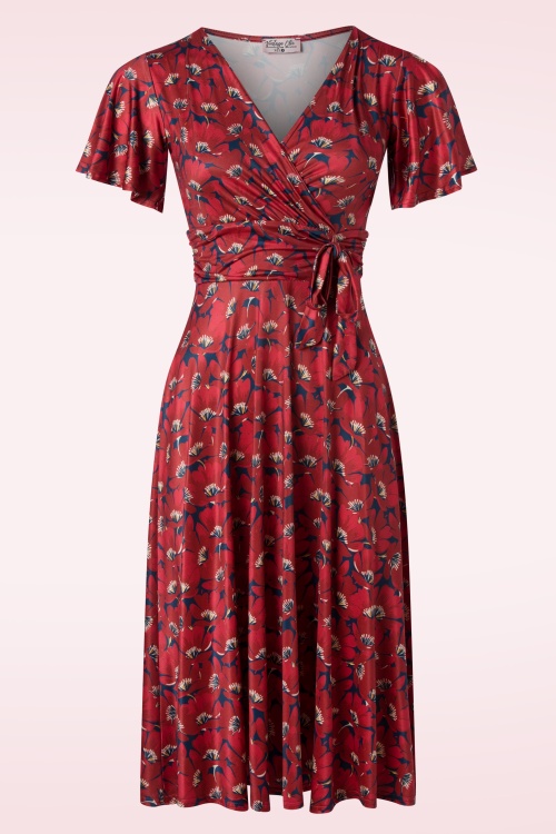 Vintage Chic for Topvintage - Irene Floral cross over swing jurk in rood