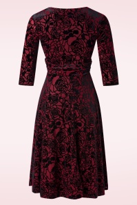 Vintage Chic for Topvintage - Aria Velvet Flowers swing jurk in dieprood 3