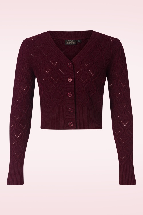 Vixen - Flower button cardigan in bordeaux