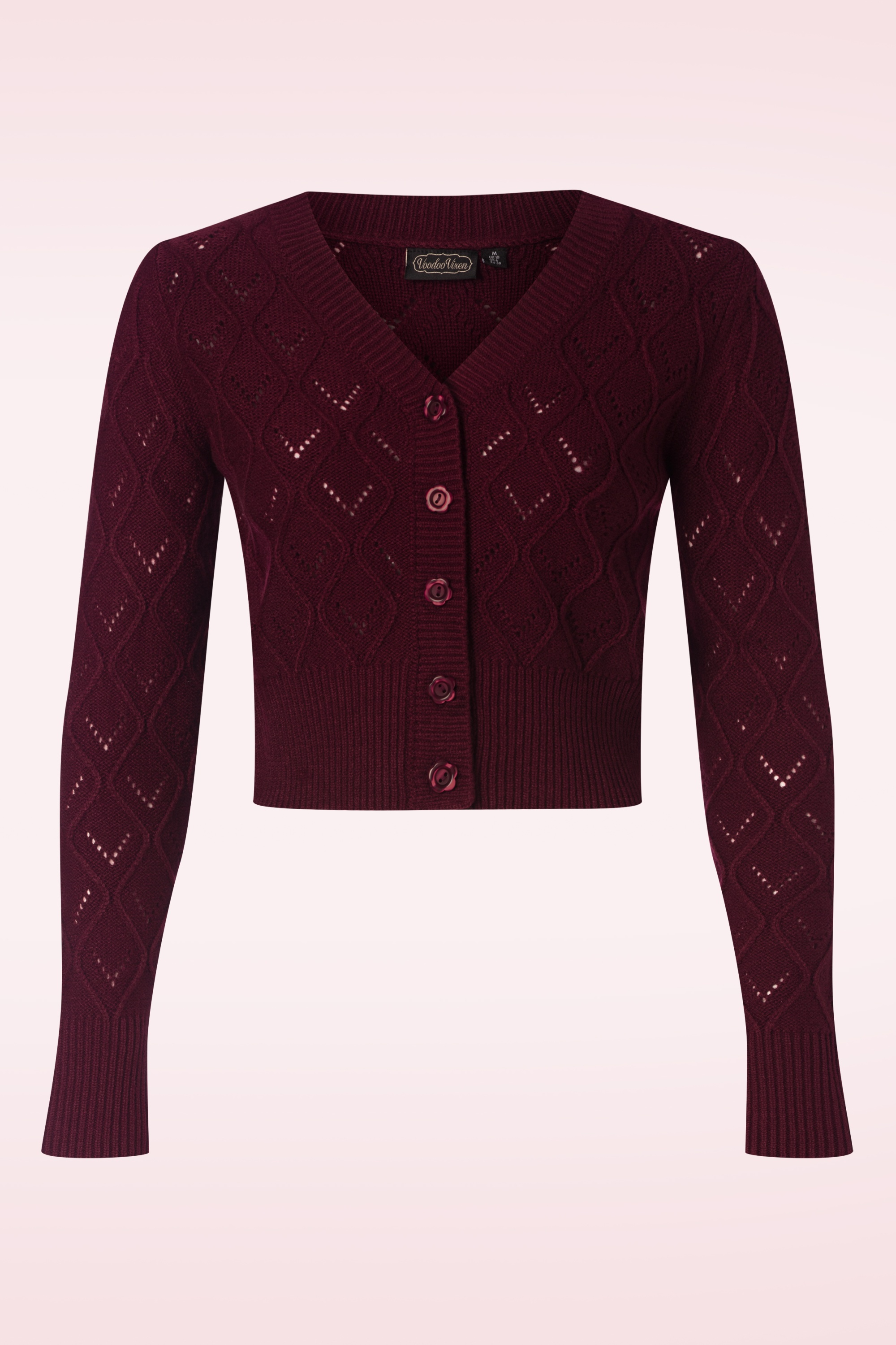 Vixen - Flower button cardigan in bordeaux