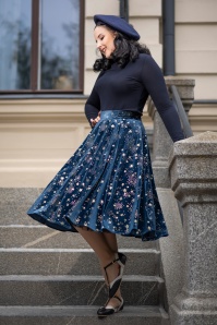 Topvintage Boutique Collection - Topvintage exclusive ~ Adriana Velvet Stars swing rok in middernachtblauw