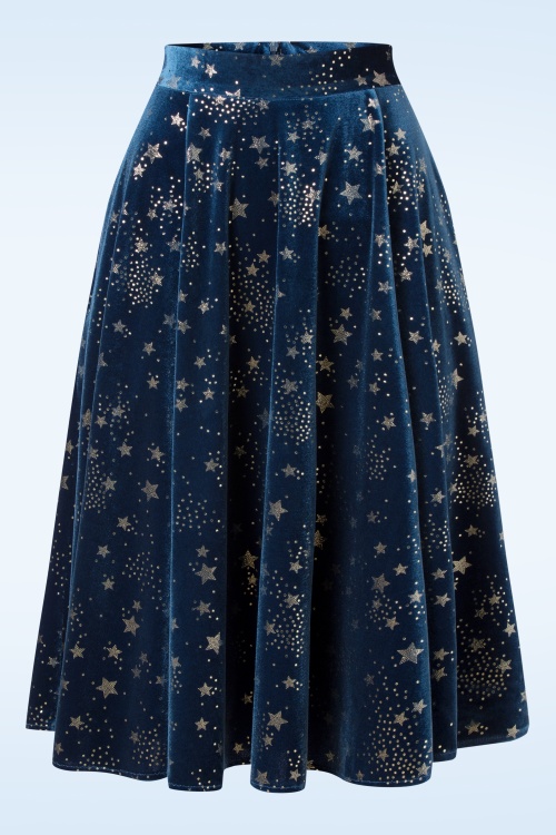 Topvintage Boutique Collection - Topvintage exclusive ~ Adriana Velvet Stars swing rok in middernachtblauw 2