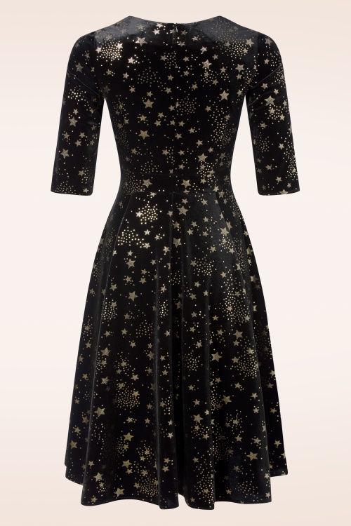 Topvintage Boutique Collection - Topvintage exclusive ~ Eliane Velvet Stars swing jurk in zwart 5