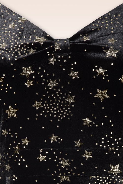 Topvintage Boutique Collection - Topvintage exclusive ~ Eliane Velvet Stars swing jurk in zwart 4