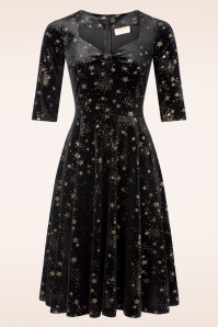 Topvintage Boutique Collection - Topvintage exclusive ~ Eliane Velvet Stars swing jurk in zwart 3