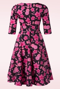 Topvintage Boutique Collection - Topvintage exclusive ~ Amelia Floral swing jurk in marineblauw en roze 7