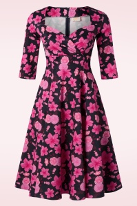 Topvintage Boutique Collection - Topvintage exclusive ~ Amelia Floral swing jurk in marineblauw en roze 2