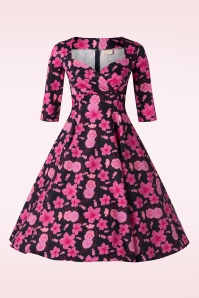 Topvintage Boutique Collection - Topvintage exclusive ~ Amelia Floral swing jurk in marineblauw en roze 6