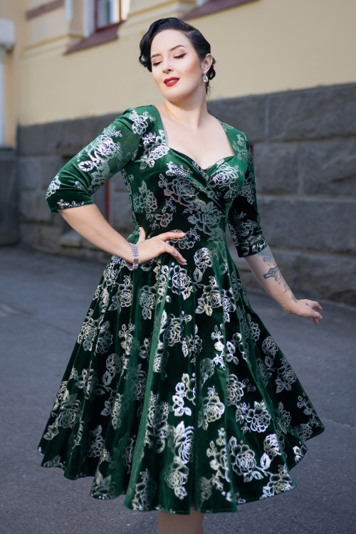 Emerald green 1950s cocktail dress vintage tea length best sale