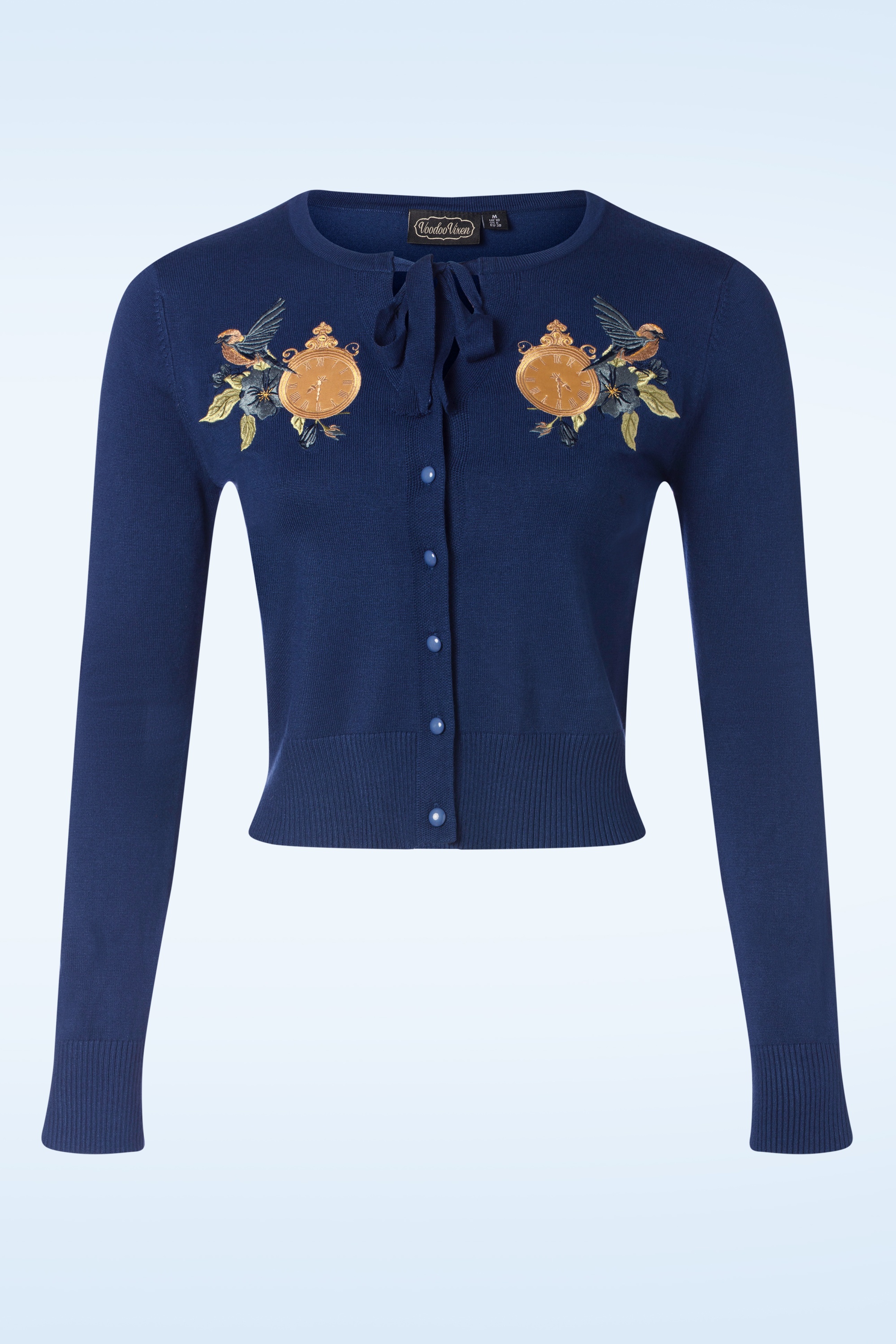 Vixen - Bird embroidery cardigan in blauw 3