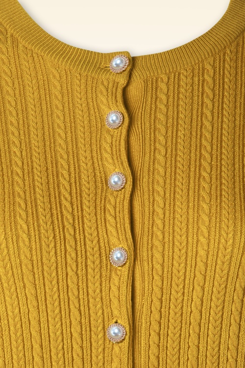 Vixen - Vintage pearl button cardigan in mosterdgeel 3