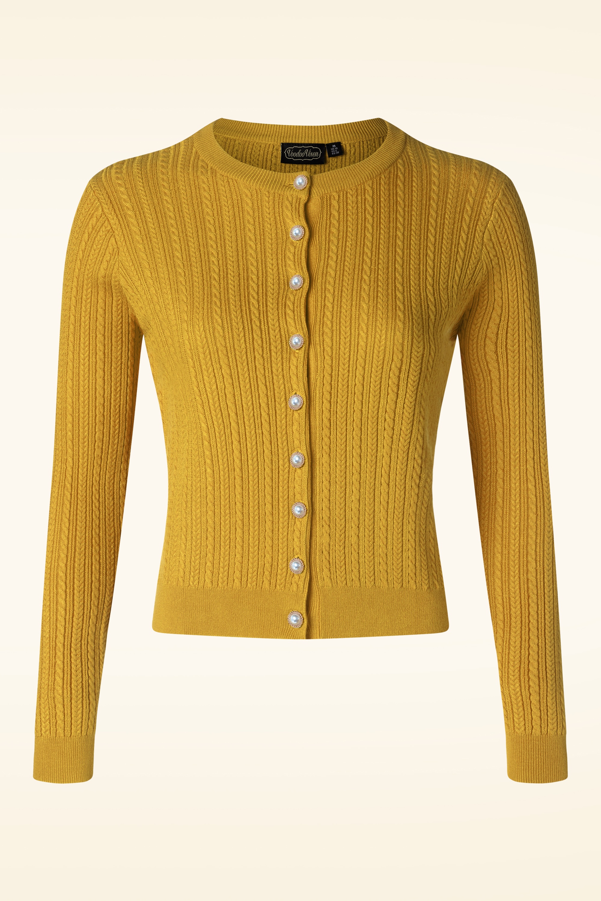 Vixen Vintage Pearl Button Cardigan in Mustard Shop at Topvintage