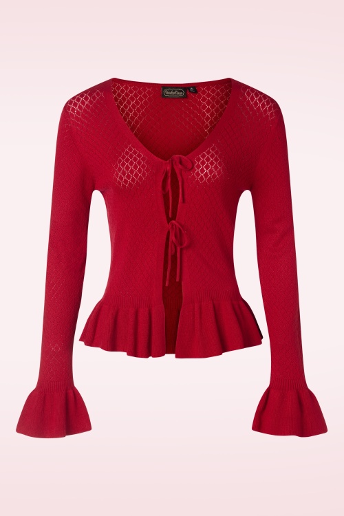 Vixen - Diamond ruffle cardigan in rood