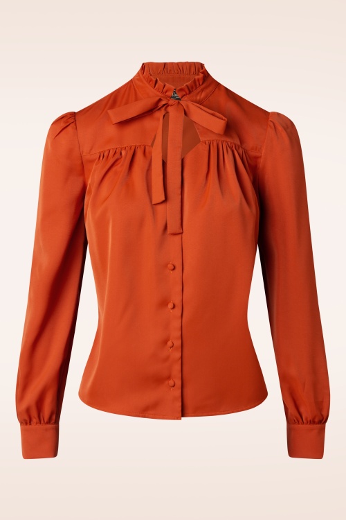 Vixen - Tonja blouse met hals strik in roestig oranje