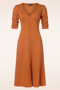 Vixen - Button Front Midi Flare jurk in oranje