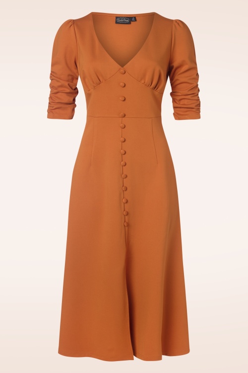 Vixen - Button Front Midi Flare jurk in oranje